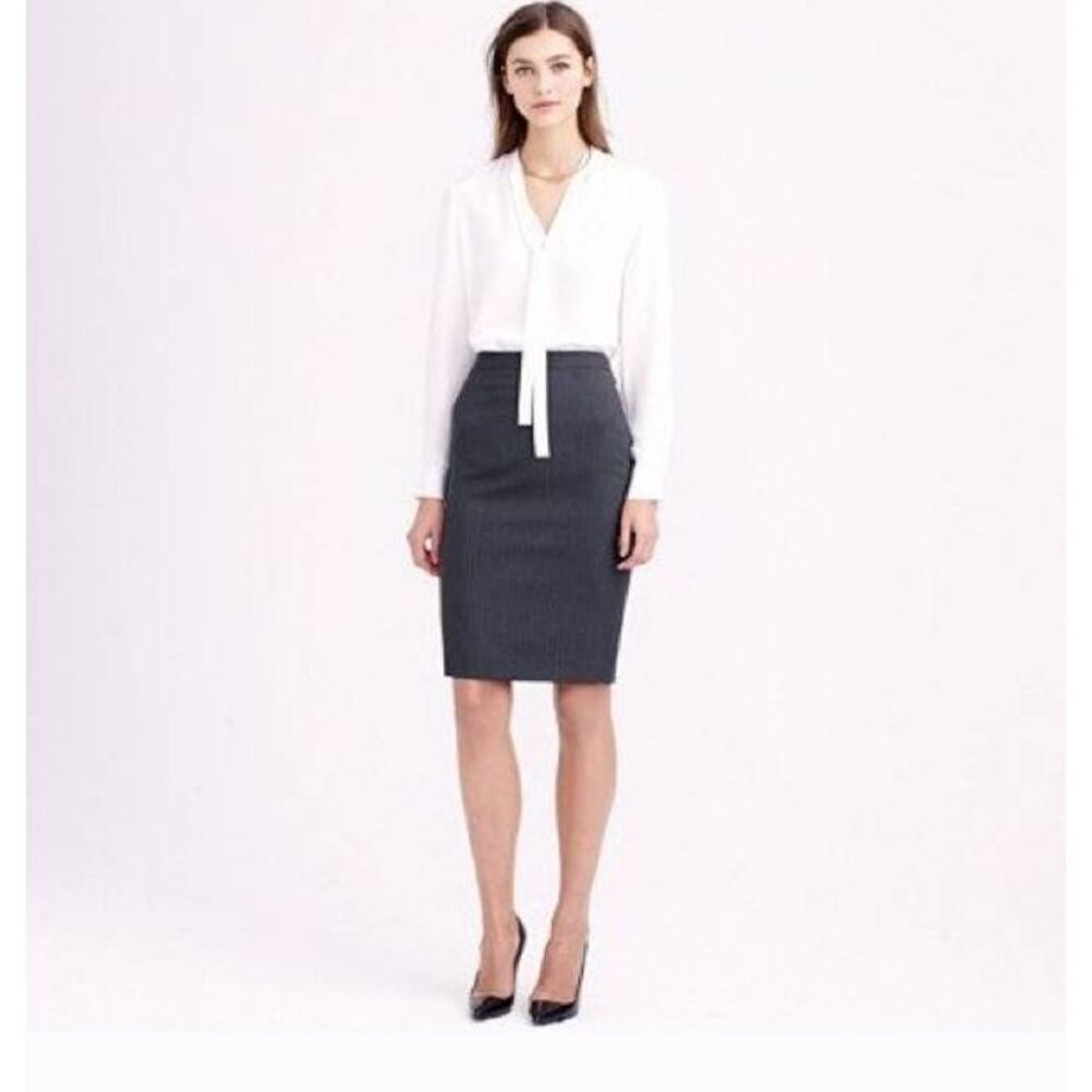J crew wool pinstripe pocket size 4 dark grey black pin stripe pencil skirt care